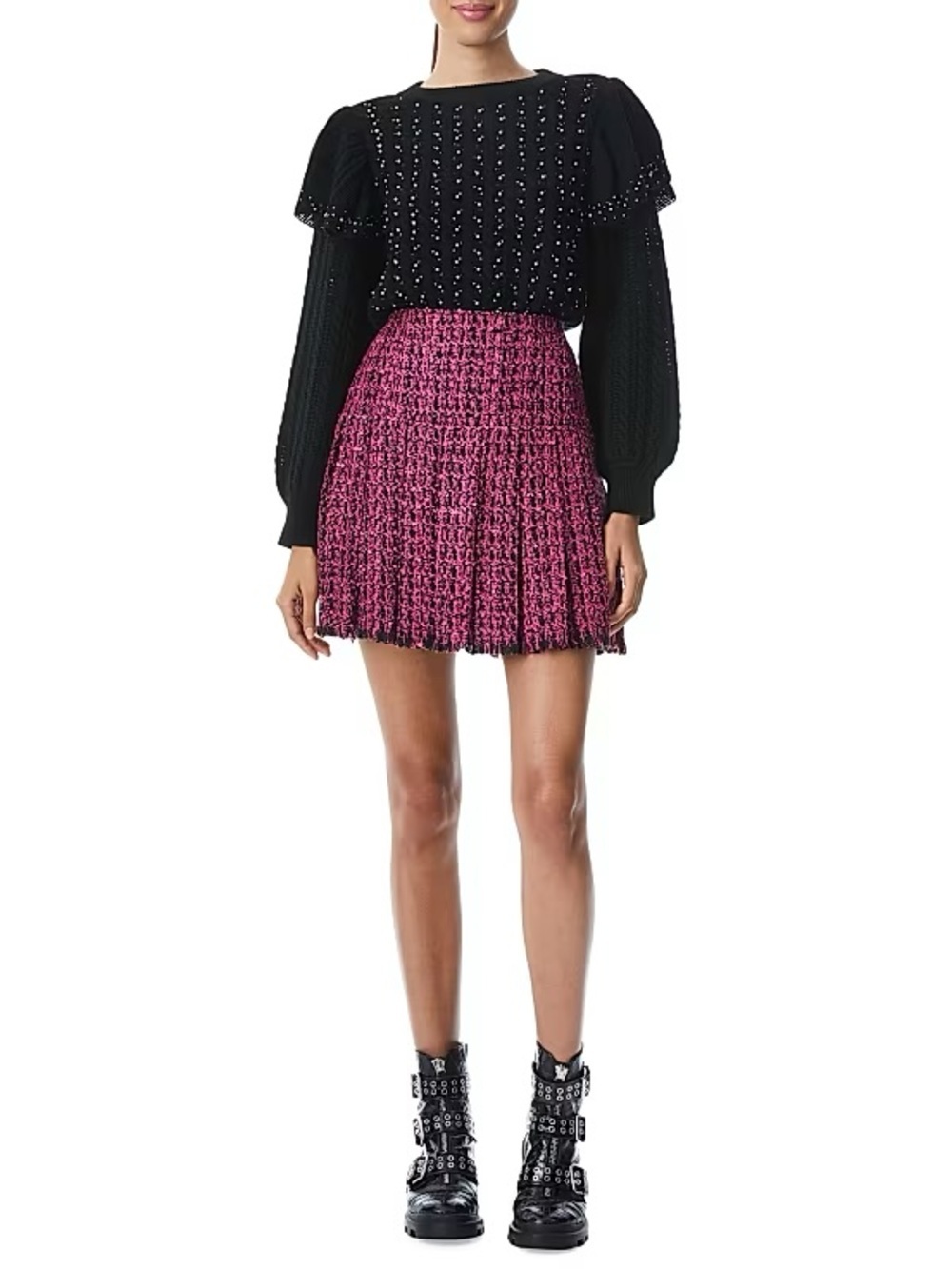 Alice + Olivia Emilie Pleated Tweed Mini Skirt